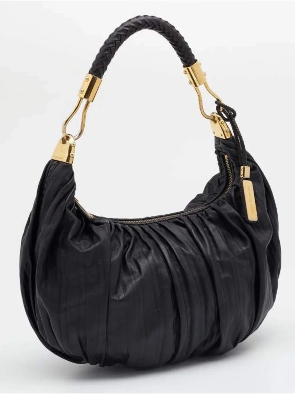 Michael Kors Collection Skorpios Crescent Pleated Black Leather hobo bag